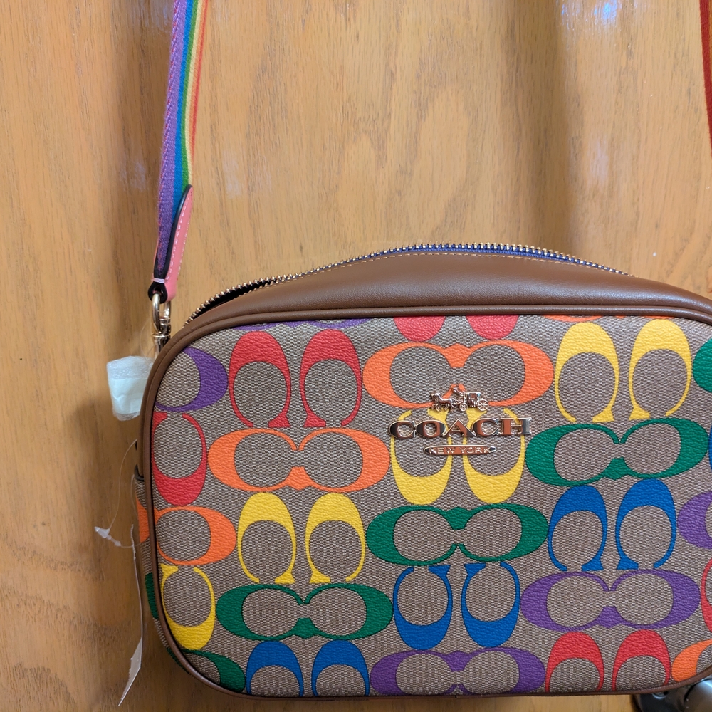 Coach Rainbow Signature Canvas Crossbody Bag - Multicolor with Brown Trim - Picture 3 of 9